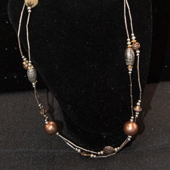 46" Silver Tube chain with Copper, Silver and gold colored accent balls - Picture 4 of 5